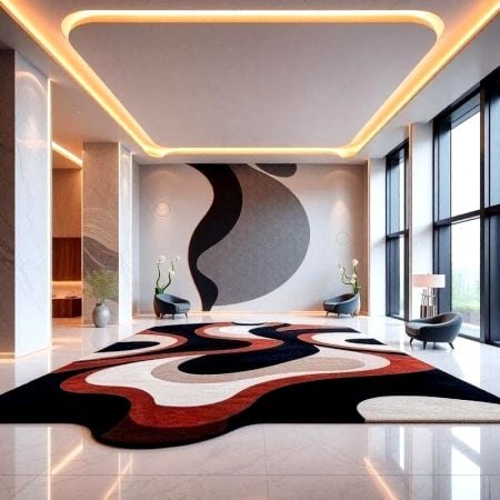 Handcrafted Black Rust Abstract Freeform Area Rug